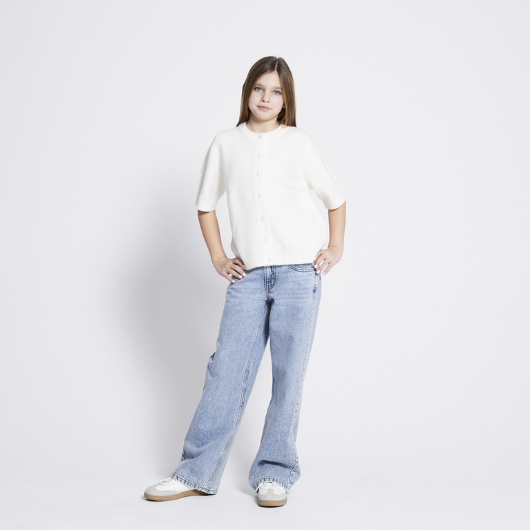 Basic Knit Short Sleeve Cardigan "Margot star" Off white